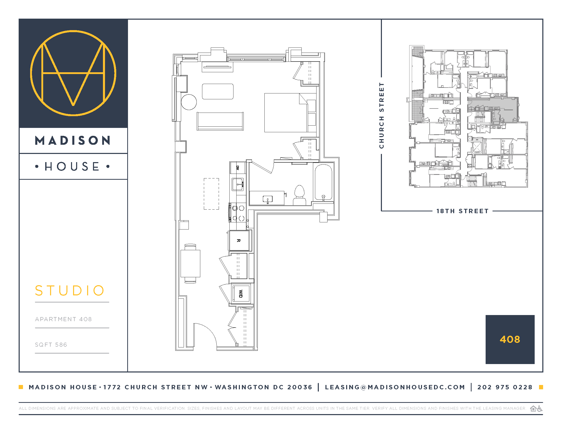 Floor plan for studio, 1 bath, 586 sqft